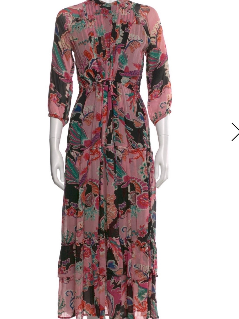 Banjanan XS Floral Pink Tiered Midi/maxi Dress with Tie Waist